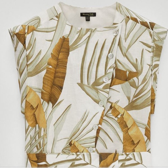 Massimo Dutti Leaves Print 100% Linen Belt Dress Two Pockets Sz M EU38 - Picture 16 of 17